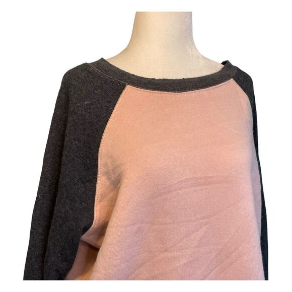 Project Social T Raglan Fleece Sweatshirt Pink Gray Long Sleeve Crewneck M - Picture 2 of 8